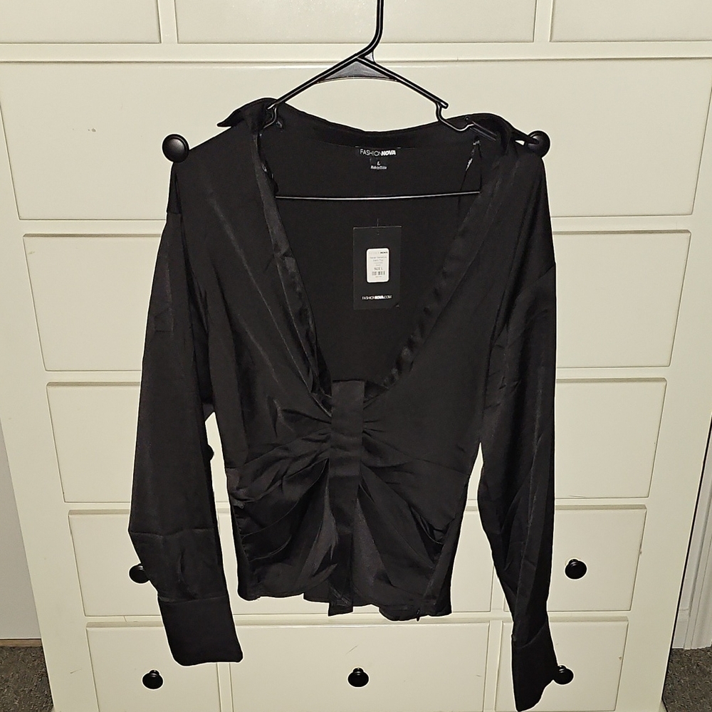 Fashion Nova Black Satin Blouse